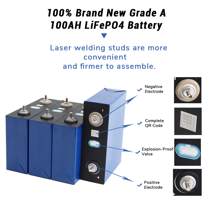 US EU Stock Lifepo4 Battery 3.2V 100Ah 105Ah 120Ah 200Ah 230Ah 280Ah 300Ah 320Ah Lifepo4 Cell 48V Solar Storage Energy Battery